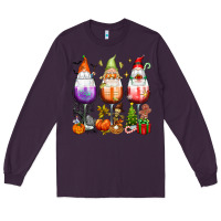 Plum Hallothanksmas wine glasses and gnomes Long Sleeve Tee - texasbilliewilder