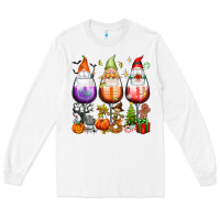 White Hallothanksmas wine glasses and gnomes Long Sleeve Tee - texasbilliewilder