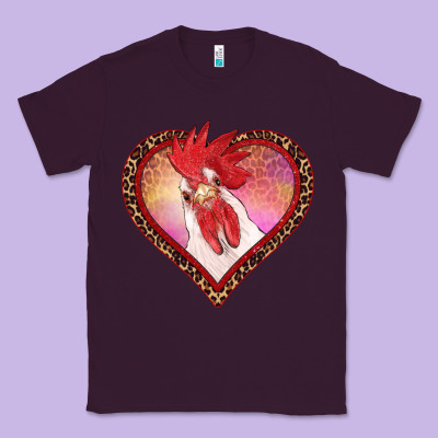 Valentines Day Rooster With Leopard Heart Classic Tee Designed By Ranaportraitstore