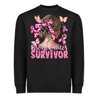 Black breast cancer survivor messy bun Heavyweight Sweatshirt - CowGirlArtShop