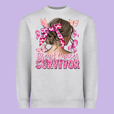 Breast Cancer Survivor Messy Bun Heavyweight Sweatshirt Designed By Cowgirlartshop