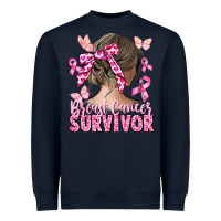 Navy breast cancer survivor messy bun Heavyweight Sweatshirt - CowGirlArtShop