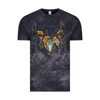 Cloud Black boho deer skull sunflowers and gemstone Vintage Tee - RanaPortraitStore