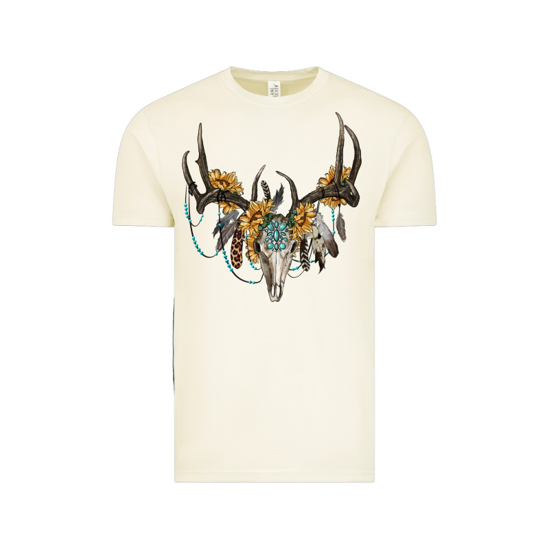 Boho Deer Skull Sunflowers And Gemstone Vintage Tee by RanaPortraitStore | Teevron