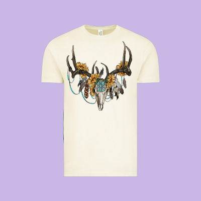 Boho Deer Skull Sunflowers And Gemstone Vintage Tee Designed By Ranaportraitstore