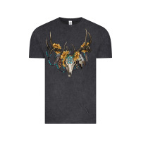 Vintage Black boho deer skull sunflowers and gemstone Vintage Tee - RanaPortraitStore