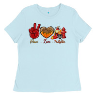 Baby Blue peace love firefighter Ladies Tee - NancyCooperArtShop