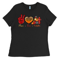 Black peace love firefighter Ladies Tee - NancyCooperArtShop