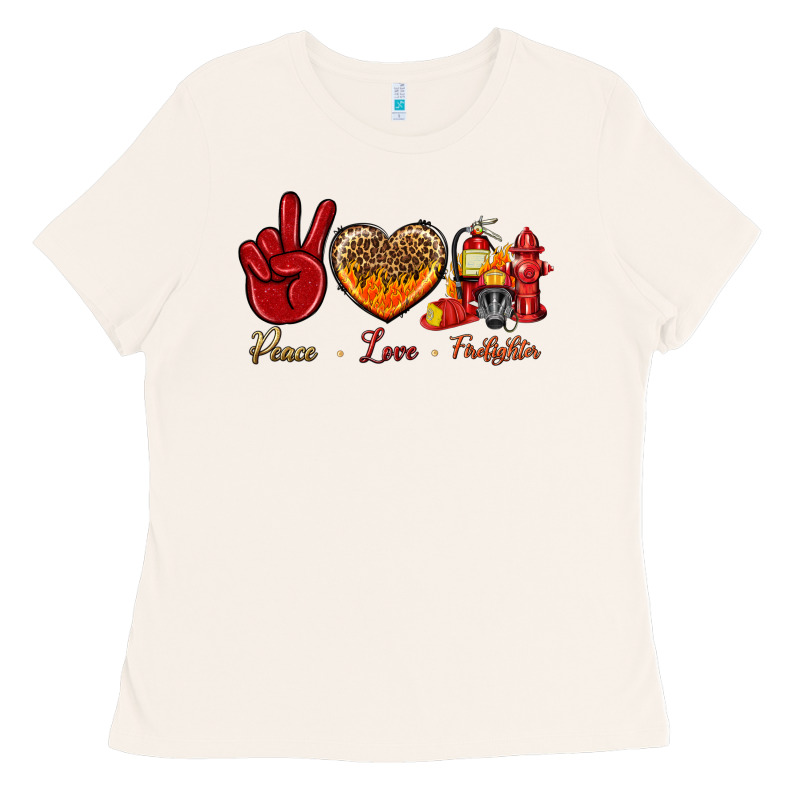 Peace Love Firefighter Ladies Tee by NancyCooperArtShop | Teevron