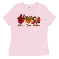 Bubblegum Pink peace love firefighter Ladies Tee - NancyCooperArtShop