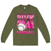 Army Green In October We Wear Pink and Watch Baseball Long Sleeve Tee - texasbilliewilder