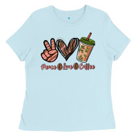 Baby Blue peace love coffee Ladies Tee - NancyCooperArtShop