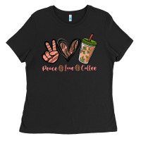Black peace love coffee Ladies Tee - NancyCooperArtShop