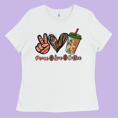Peace Love Coffee Ladies Tee Designed By Nancycooperartshop