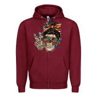 Burgundy American Mother skull Zipper Hoodie - FaDigitalArtStudio