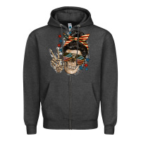 Charcoal Heather American Mother skull Zipper Hoodie - FaDigitalArtStudio