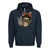 Navy American Mother skull Zipper Hoodie - FaDigitalArtStudio