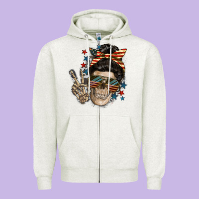 American Mother Skull Zipper Hoodie Designed By Fadigitalartstudio