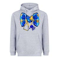 Heather Grey Down Syndrome Ribbon Heavyweight Hoodie - CowhideDigitalArt