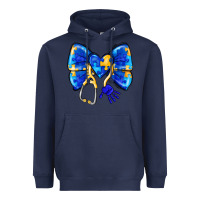 Navy Down Syndrome Ribbon Heavyweight Hoodie - CowhideDigitalArt