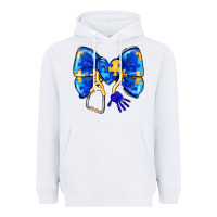 White Down Syndrome Ribbon Heavyweight Hoodie - CowhideDigitalArt
