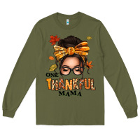 Army Green one thankful mama afro messy bun Long Sleeve Tee - texasbilliewilder
