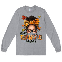 Heather Grey one thankful mama afro messy bun Long Sleeve Tee - texasbilliewilder