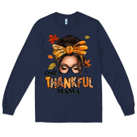 Navy one thankful mama afro messy bun Long Sleeve Tee - texasbilliewilder