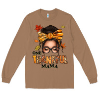 Toasted Coconut one thankful mama afro messy bun Long Sleeve Tee - texasbilliewilder