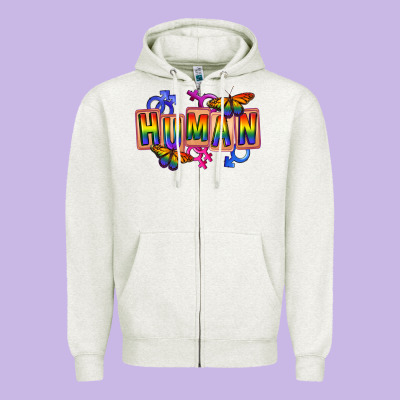 Human Pride Zipper Hoodie Designed By Fadigitalartstudio