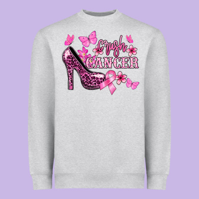 Crush Cancer With High Heels Cancer Awareness Heavyweight Sweatshirt Designed By Howdyjamesfarm