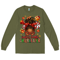 Army Green santa's favorite cheerleader afro messy bun Long Sleeve Tee - texasbilliewilder