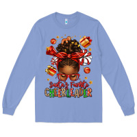 Colony Blue santa's favorite cheerleader afro messy bun Long Sleeve Tee - texasbilliewilder