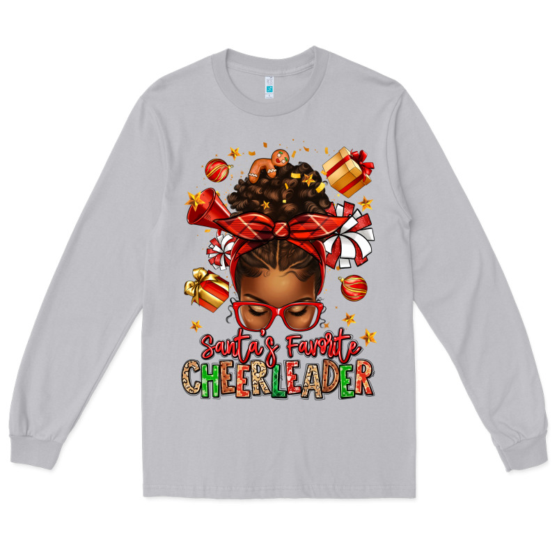 Santa's Favorite Cheerleader Afro Messy Bun Long Sleeve Tee by texasbilliewilder | Teevron