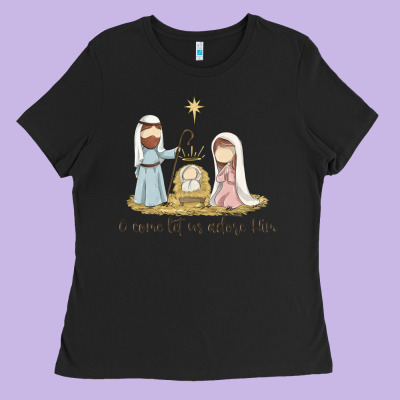 O Come Let Us Adore Him Ladies Tee Designed By Maliassmallbusiness