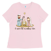 Bubblegum Pink o come let us adore him Ladies Tee - MaliasSmallBusiness