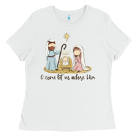 White o come let us adore him Ladies Tee - MaliasSmallBusiness