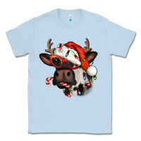 Dusty Blue Christmas cow with antlers Classic Tee - Jasminsmagicworld