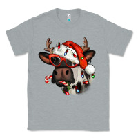 Heather Grey Christmas cow with antlers Classic Tee - Jasminsmagicworld