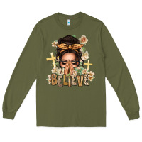 Army Green believe praying caucasian messy bun Long Sleeve Tee - texasbilliewilder