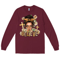 Burgundy believe praying caucasian messy bun Long Sleeve Tee - texasbilliewilder