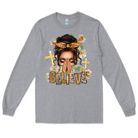 Heather Grey believe praying caucasian messy bun Long Sleeve Tee - texasbilliewilder