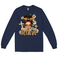 Navy believe praying caucasian messy bun Long Sleeve Tee - texasbilliewilder
