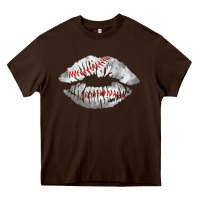 Chocolate Brown baseball lips Heavy Core Tee - AdoDesignShop