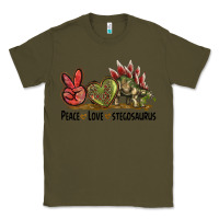 Army Green Peace Love Stegosaurus Classic Tee - LillyAllenDesigns