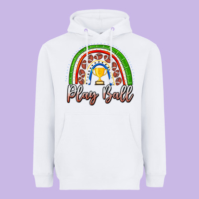 Play Ball Football Rainbow Heavyweight Hoodie Designed By Cowhidedigitalart
