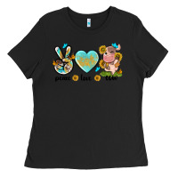 Black peace love cute cow Ladies Tee - NancyCooperArtShop