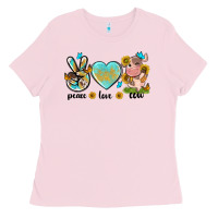 Bubblegum Pink peace love cute cow Ladies Tee - NancyCooperArtShop
