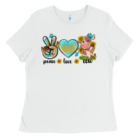 White peace love cute cow Ladies Tee - NancyCooperArtShop