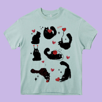 Valentine Cat Heavy Core Tee Designed By Maliassmallbusiness